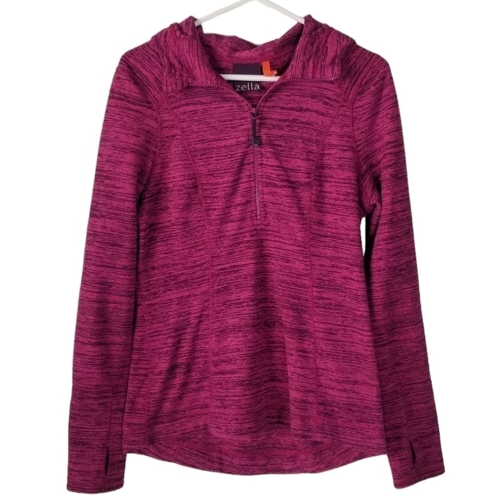 Zella Fuchsia Pink Fleece 1/4 Zip Hooded Active Sweatshirt w/ Thumbholes Size M